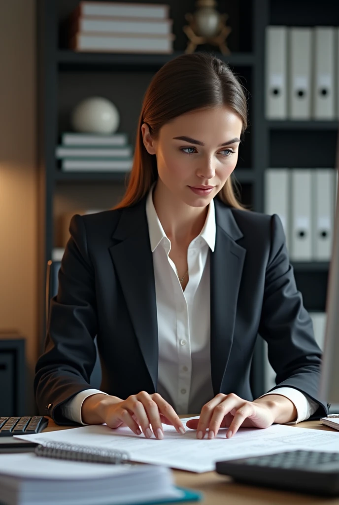 Generates an image of an accountant doing her job in her office creating RUC