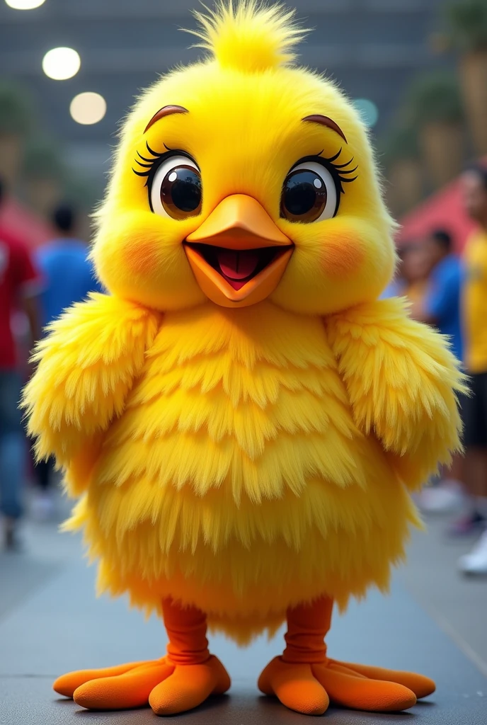 Creation of a corporeal costume of a canary in the style of the Fiu mascot of the Pan American Games in Chile, be tender, friendly, familiar and that it is written on his chest "Juan Carlos Meléndez Mayor of San Fernando"