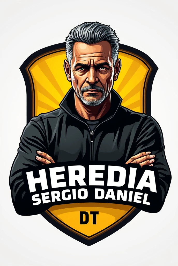 It has to be a logo of a football coach, The color preference is yellow and black. It should say HEREDIA SERGIO DANIEL DT, you have to be a football coach, not a player. The coach must be approximately 50 years old