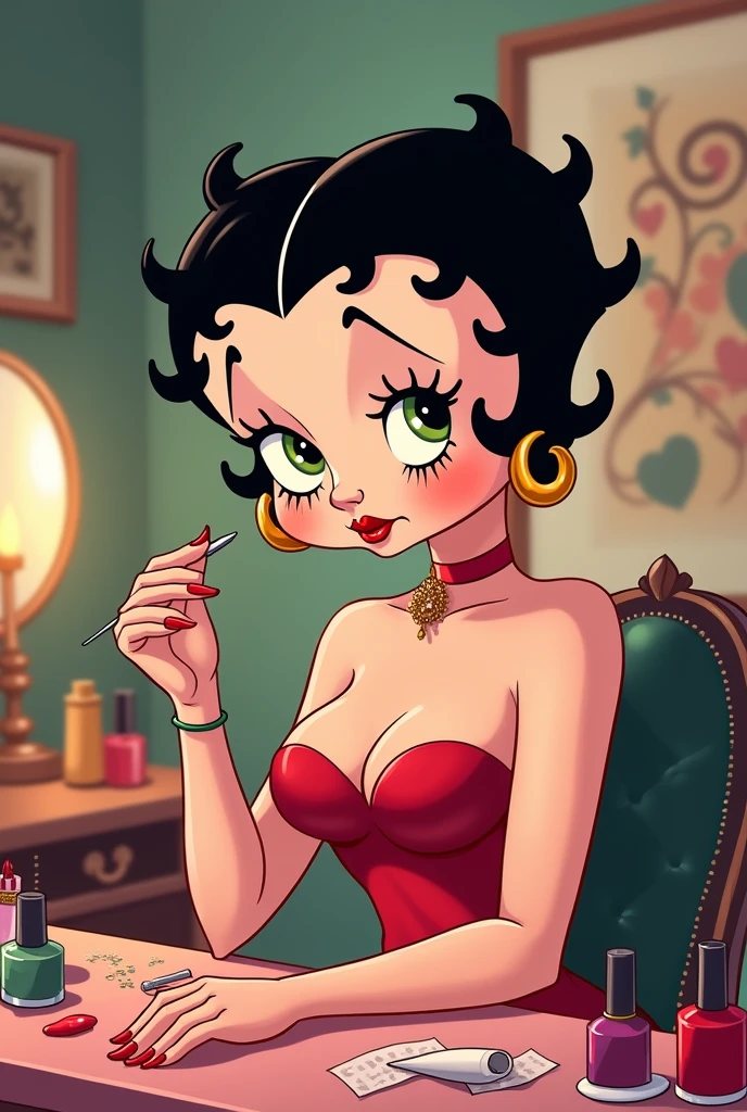 illustration of Betty Boop Nail designer doing her nails