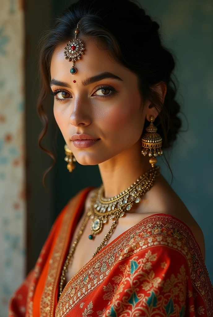 An indian lady in neck neck saree
