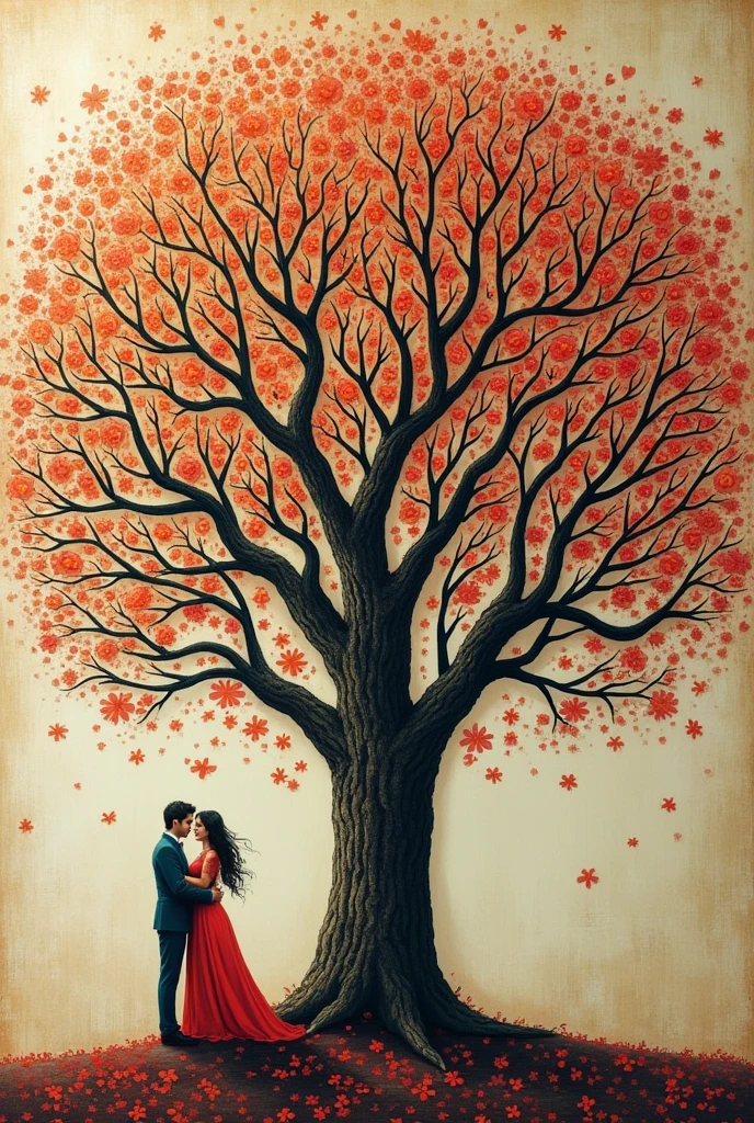 Let the boyfriend and girlfriend kiss passionately under the heart-shaped tree in the park