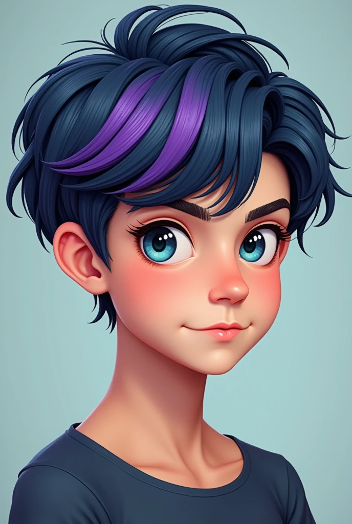 Light Brown Guy with Dark Blue Hair and Purple and Turquoise Highlights with Book Cut