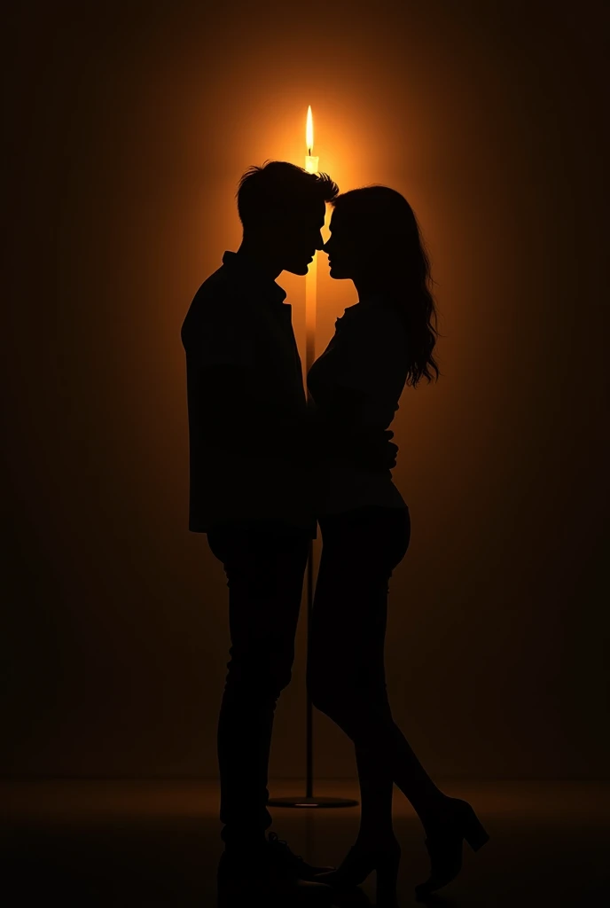 silhouettes of a young couple in front of a candle