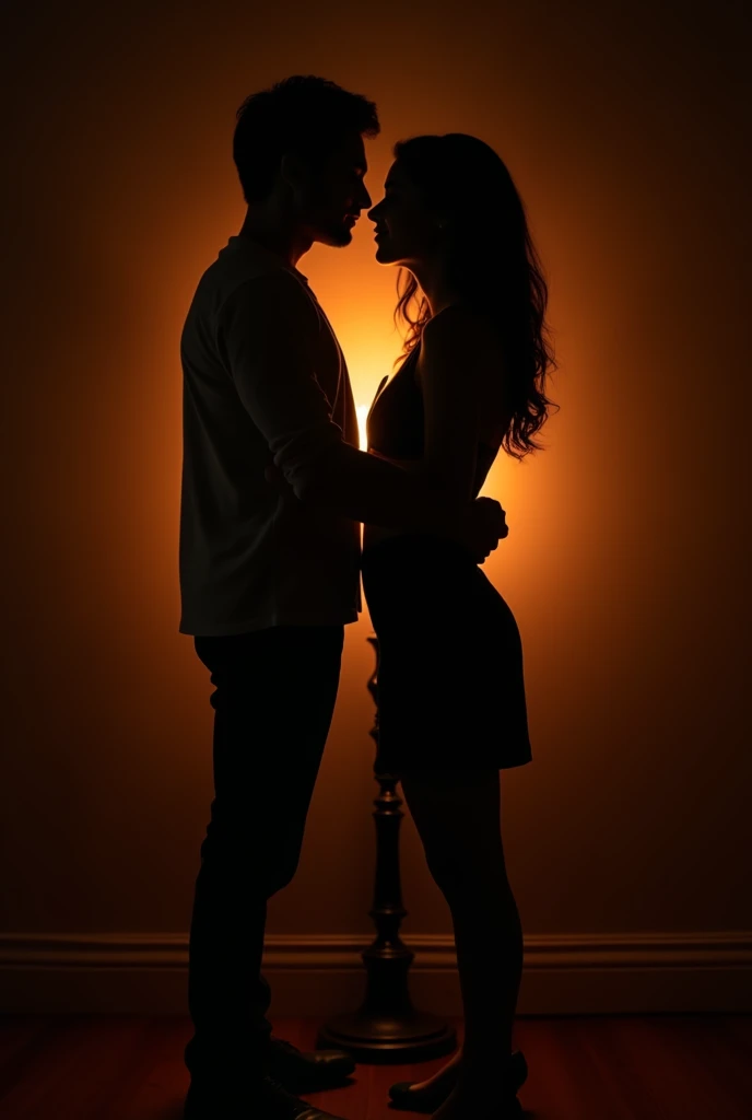 silhouettes of a young couple in front of a candle