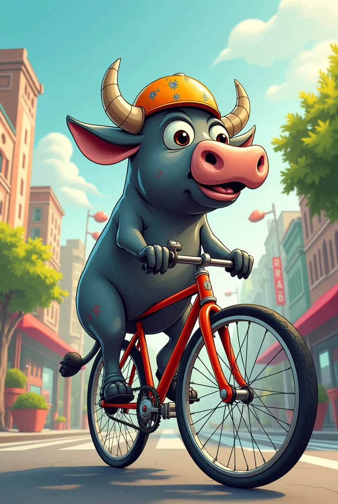 Water buffalo riding a fixgear bike cartoons design