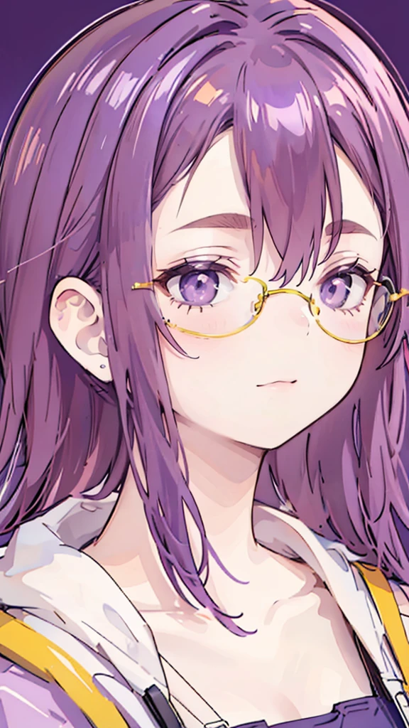 Thunder and lightning, Purple Hair, Purple Eyes, A girl wearing trendy orange sunglasses , Orange background, portrait