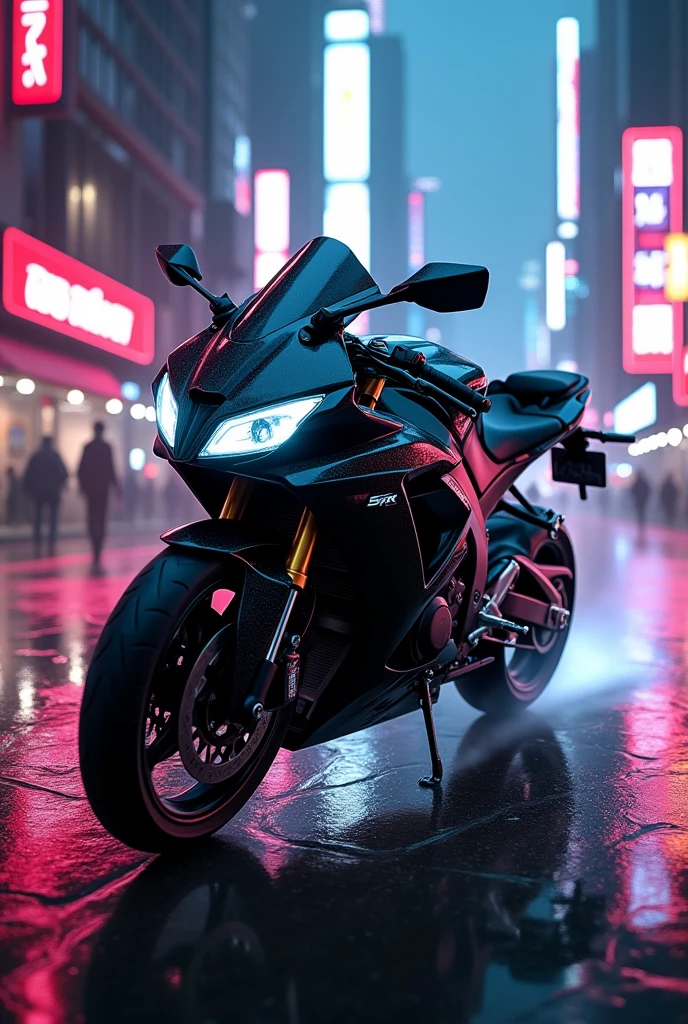 Honda cbr 1000rr all black in neon city
