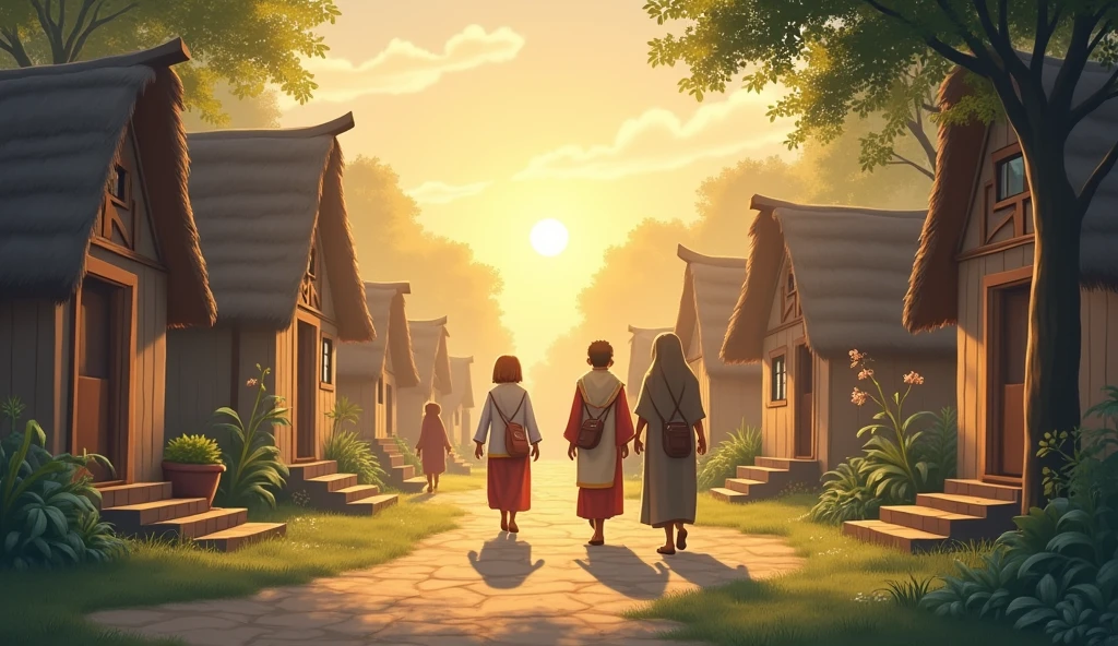 Final Image of the Village in Daylight: The same village as the beginning, now illuminated by the soft morning light, with people leaving their homes and interacting more calmly. This symbolizes the return of peace and the overcoming of terrible events..