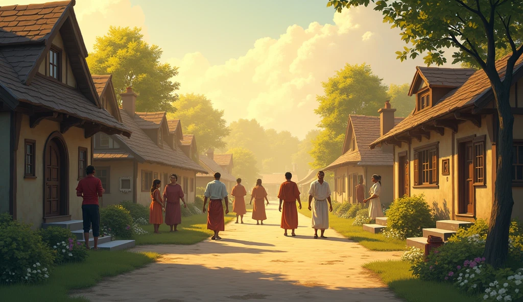 Final Image of the Village in Daylight: The same village as the beginning, now illuminated by the soft morning light, with people leaving their homes and interacting more calmly. This symbolizes the return of peace and the overcoming of terrible events..