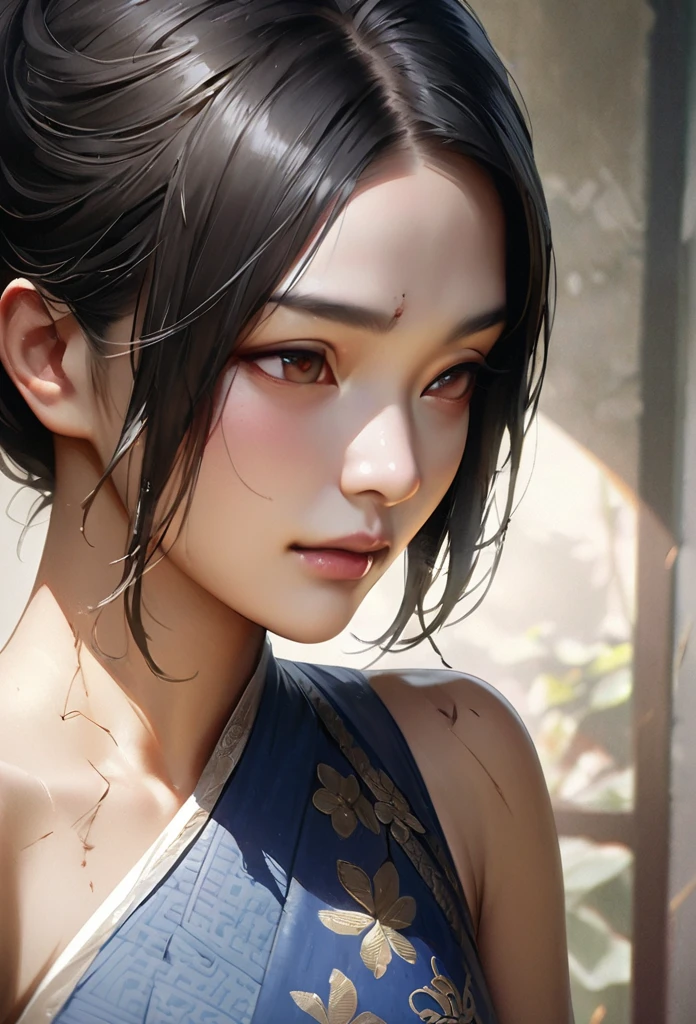 man, Thai person, Wear a blue traditional Thai dress., short black hair, brown eyes, beautiful face, 1 person, Masterpiece, high resolution, qualityที่ดีที่สุด, details, detailsสูง, quality, โมเดลhigh resolution, realistic textures, damaged,