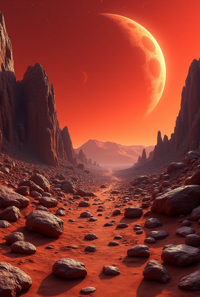 Surface of Mars, Lots of rocks, Red Sky, Stardust