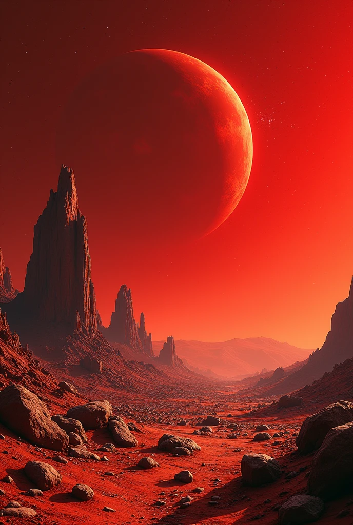 Surface of Mars, Lots of rocks, Red Sky, Stardust