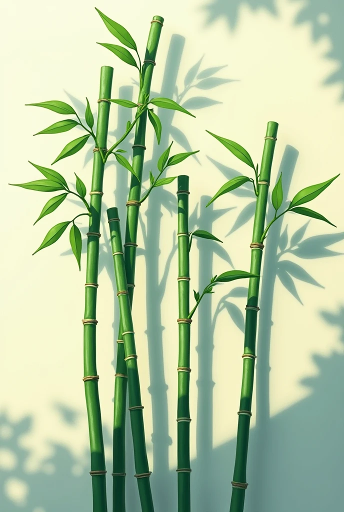 Screen Subject:Several very thin bamboos growing against the wall,The sun shines,The wall shows the dynamic shadow of bamboo swaying in the wind。
Graphic style:Fresh natural breeze,Highlight the slenderness of bamboo and the liveliness of light and shadow。
Color matching:Bamboo is fresh emerald green,The wall is shallow,The shadow is a darker grey-green。
Light and shadow effects:Bright sunlight shines from the front and side,Clearly display the texture of bamboo and the rich bamboo shadows on the wall,The light and shadows change with the breeze。
