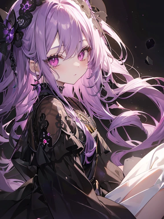 (eyelash:1.3),(Black background:1.2),Viewer Display High Resolution, pretty girl, Beautiful and detailed, Long purple hair, Pale red eyes, Original Costume、Princess Dress, Glowing Skin, 前かがみSide Shotハイコントラストの女の子, Sitting, Side Shot, (null:1.3)


