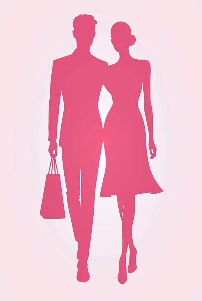 Can you generate a pink logo for a clothing store with the name "Boutique Oda Fashion" including the silhouette of a man and a woman in the name