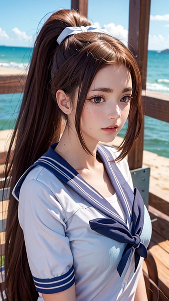 1 female, high resolution, Long hair, Ponytail, High Detail, best quality, masterpiece, Sailor Suit