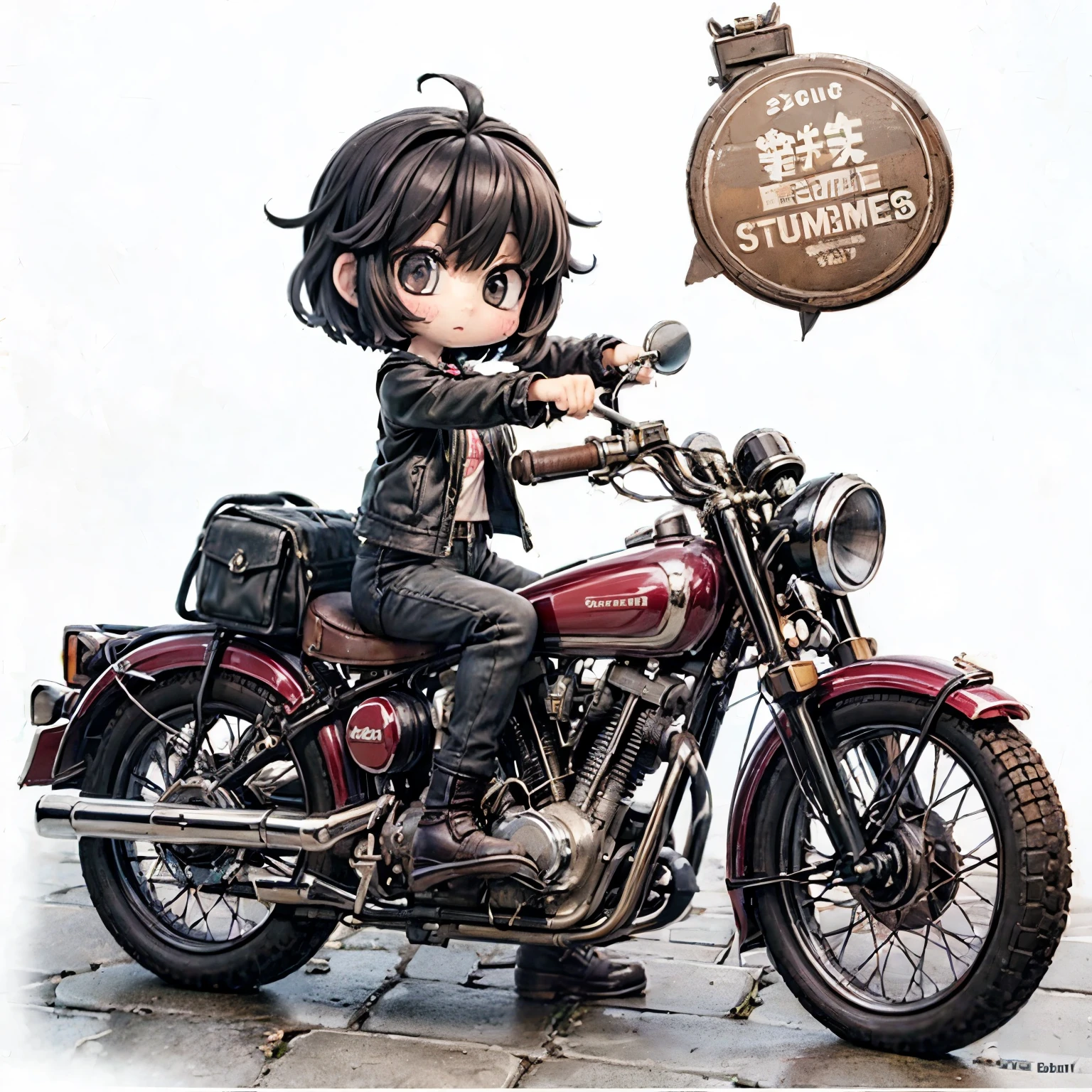 (磁器people形)、(陶磁器people形)、(Ride a classic motorcycle:1.2 )、(Vintage Bikes、Bluff Superior SS100)、美しい若い日本people女性、Beautiful Face, Black Hair, Short Bob Hair, Red classic leather jacket、leather shorts、boots、goggles、Take a photo of the entire bike、(people々々And the size balance of the motorcycle is our number one priority.:1.2)、Blur the background、((No background))、((White Background))、((Plain background))、((No logo))、(Highest quality、High resolution、masterpiece)、(3d)、4K、8k、wallpaper、