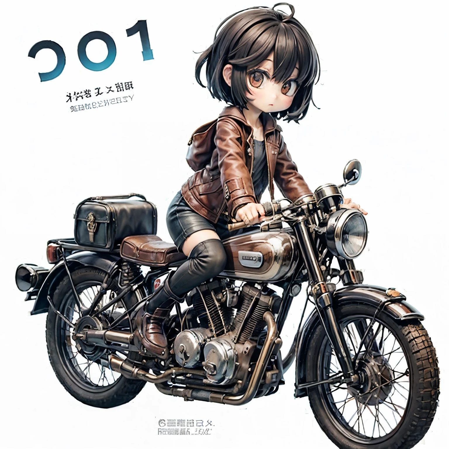 (磁器people形)、(陶磁器people形)、(Ride a classic motorcycle:1.2 )、(Vintage Bikes、Bluff Superior SS100)、美しい若い日本people女性、Beautiful Face, Black Hair, Short Bob Hair, Red classic leather jacket、leather shorts、boots、goggles、Take a photo of the entire bike、(people々々And the size balance of the motorcycle is our number one priority.:1.2)、Blur the background、((No background))、((White Background))、((Plain background))、((No logo))、(Highest quality、High resolution、masterpiece)、(3d)、4K、8k、wallpaper、