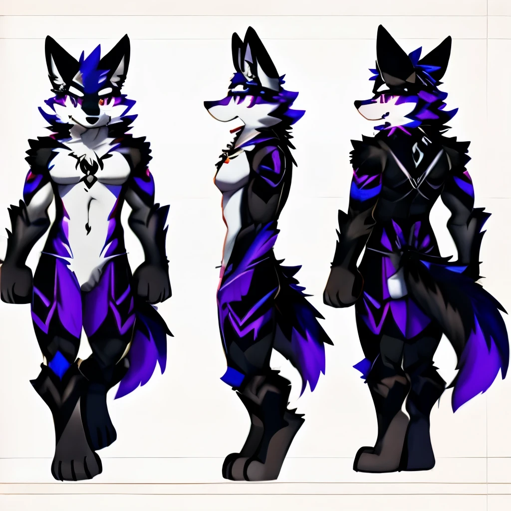 A base sheet model of a black furry kemono wolf with purple details.