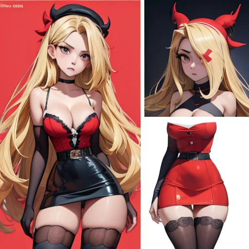 full-body, stand, side, pose for photo, pose(masterpiece, best quality:1.4), absurdres, highres, ultra detailed, beautiful, (secretary), (perfect face, detailed face, beautiful:1.3),(natural breasts, cleavage), collarbone, fingerless gloves, gloves,spaghetti strap top, black pencil skirt, tight, over the knee skirt, hat, elegant secretary outfit, thighhighs, thick thighs, thighs, multiple belts, More detailed 8K.motor irreal:1.4,UHD,La mejor calidad:1.4, fotorrealista:1.4, textura de la piel:1.4, obra maestra:1.8,obra-prima, mejor calidad, (detailed face features:1.3),(manos detailed)