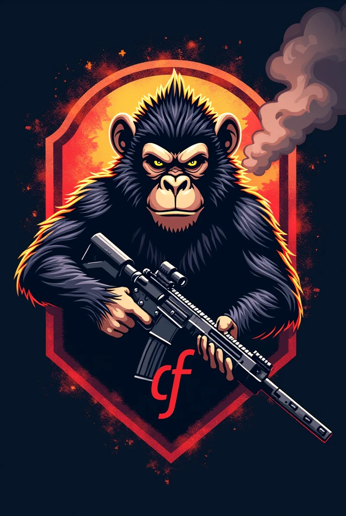 CREATE AN E-SPORTS TEAM LOGO WITH A MONKEY WITH A SMOKING RIFLE IN THE LOGO AND PLACE IT "CF" FEATURED IN THE LOGO