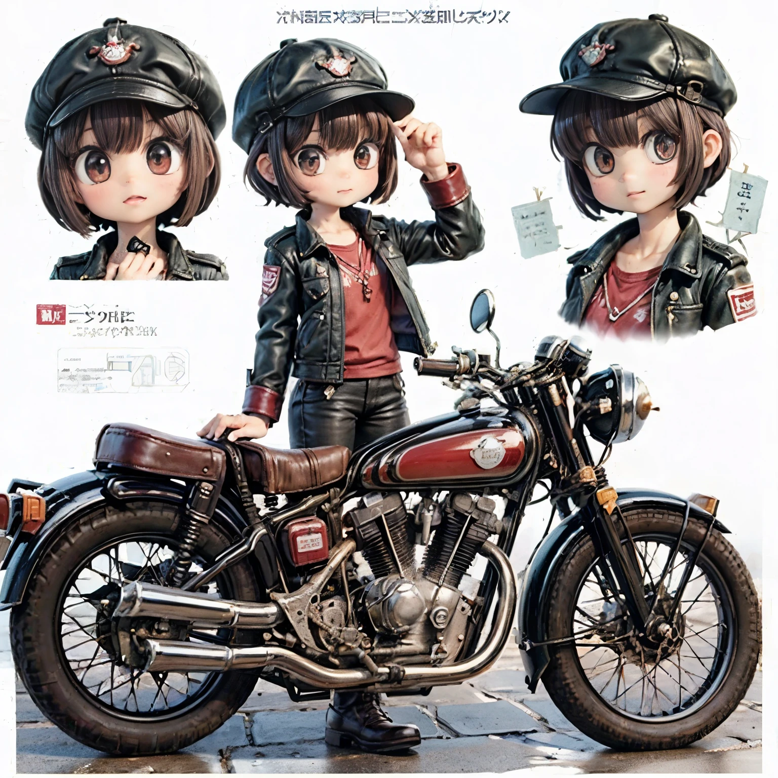 (磁器people形)、(陶磁器people形)、(Ride a classic motorcycle:1.2 )、(Vintage Bikes、Bluff Superior SS100)、美しい若い日本people女性、Beautiful Face, Black Hair, Short Bob Hair, Red classic leather jacket、leather shorts、boots、goggles、Take a photo of the entire bike、(people々々And the size balance of the motorcycle is our number one priority.:1.2)、Blur the background、((No background))、((White Background))、((Plain background))、((No logo))、(Highest quality、High resolution、masterpiece)、(3d)、4K、8k、wallpaper、