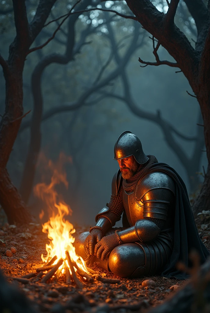 Knight resting on the bonfire
