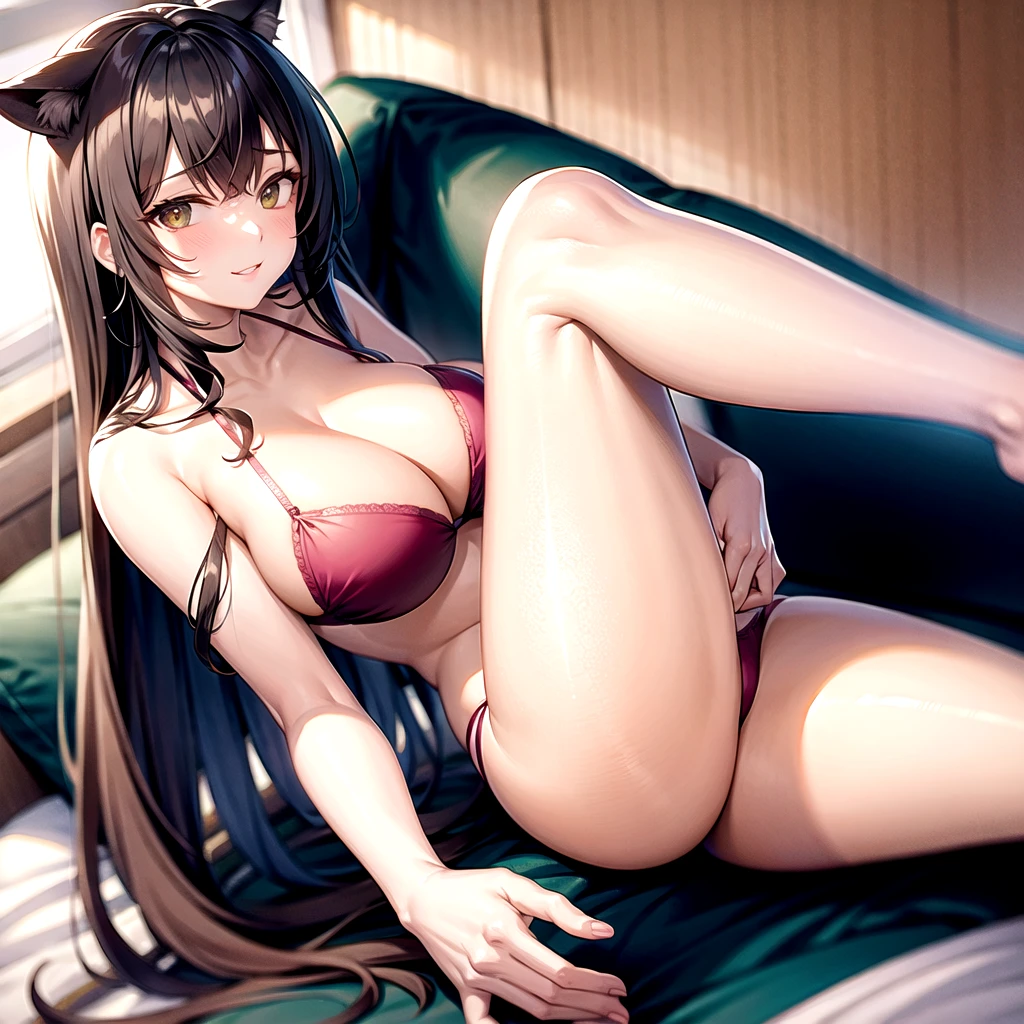 Cat ear, Long Hair, The background is pink、Large Breasts、In underwear、beautiful girl、Pink Hair、bikini