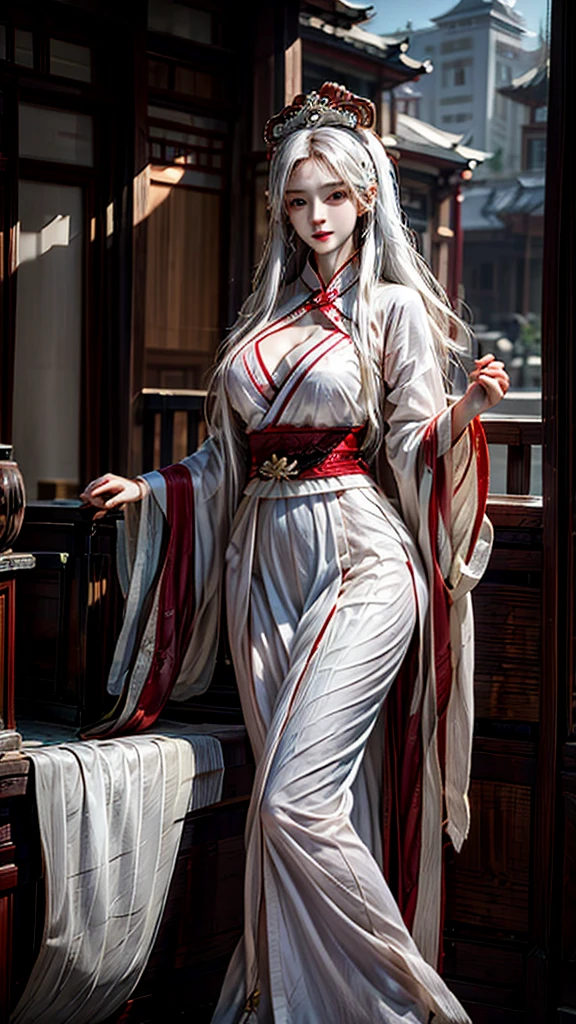 Quaint wooden house,Wooden folding screen,beauty,Youya,Women,Fox ears,White long hair shawl,Big breasts,thin waist,Attractive figure,antique chinese cheongsam,