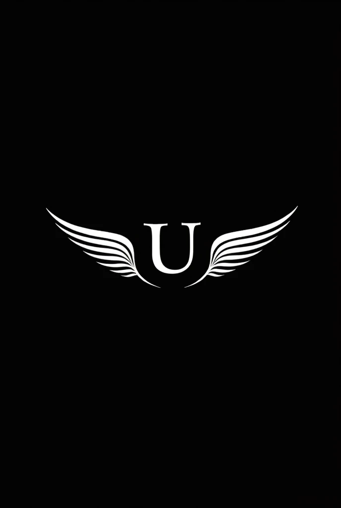 Create a respectful logo with the letter U, and two wings around it symbolizing freedom, all in white with a black background