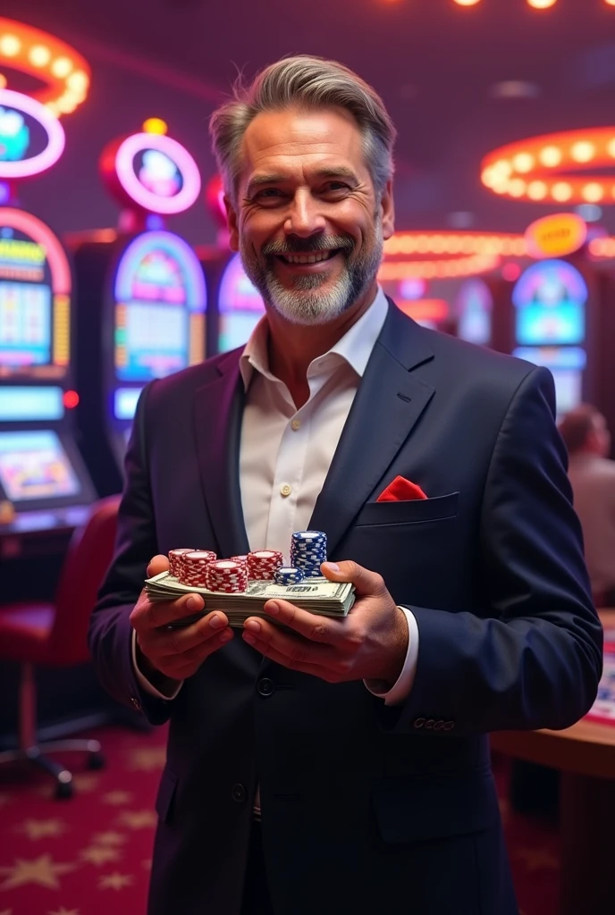 A man showing huss jackpot in casino