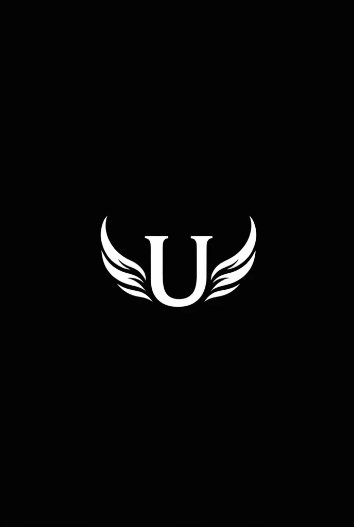 Create a respectful logo with the letter U, and two wings around it symbolizing freedom, all in white with a black background