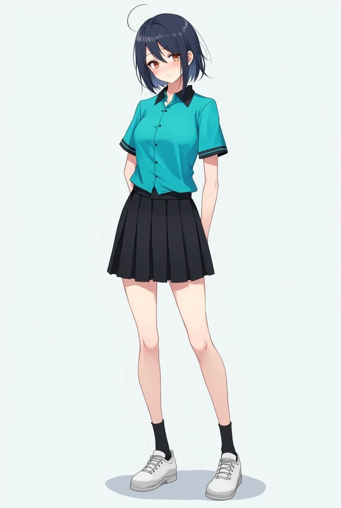 Columbia turquoise short-sleeved shirt uniform with short black skirt with white shoes and black socks