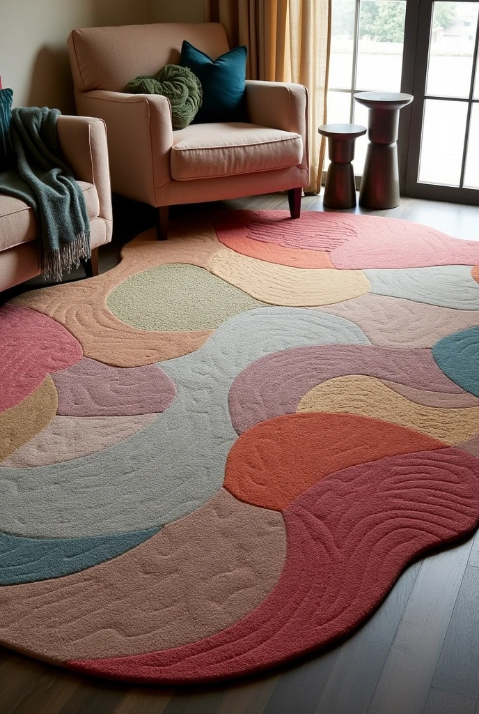 Rugs with tufting technique , irregular round rug for living room organic designs sophisticated ,luxurious colorful various models
