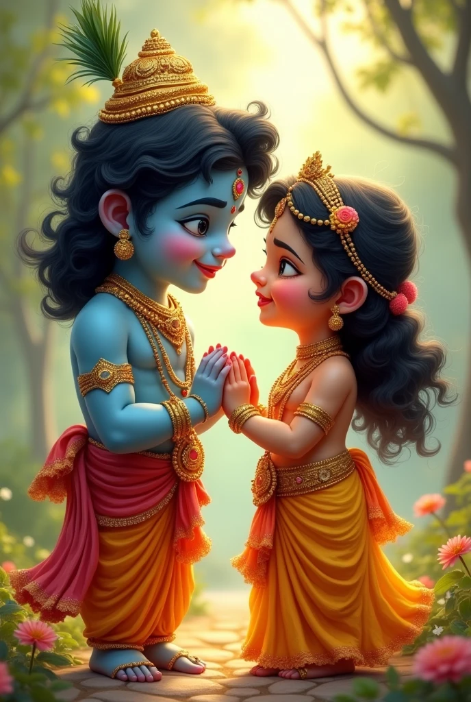 10 year old krishna with radha cute photo in playing