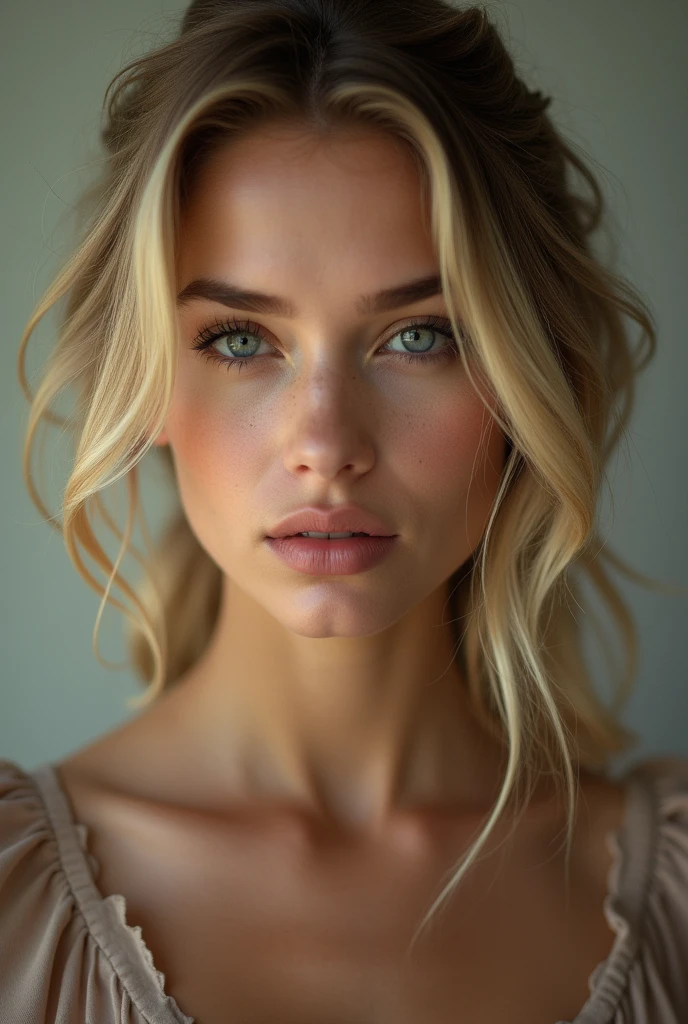 A woman in her 27s, beautiful and very sensual blonde , front profile photo