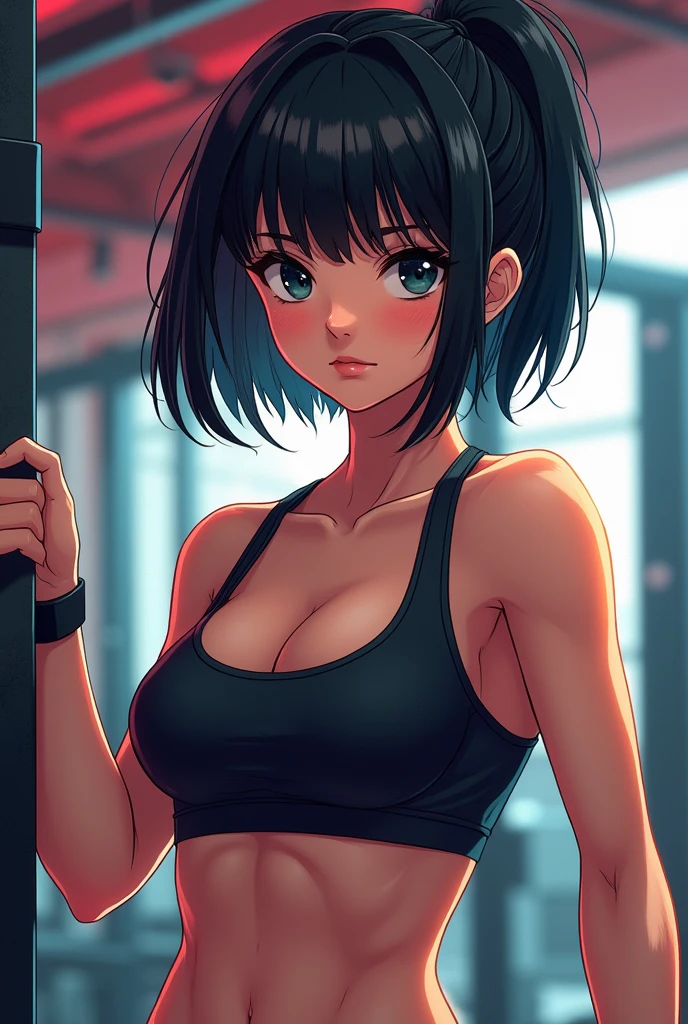 (masterpiece):1.2, solo, black cap, light_smile, light outfit, (spread arms:1.1), shaved armpits:1.2, cool poses , black hair,black t-shirt,green bra, street view, sitting at upper side of car,black glasses,short hair,(medium boobs:1.2), athletic style , (esthetic:1.1), colorbones,super detailed