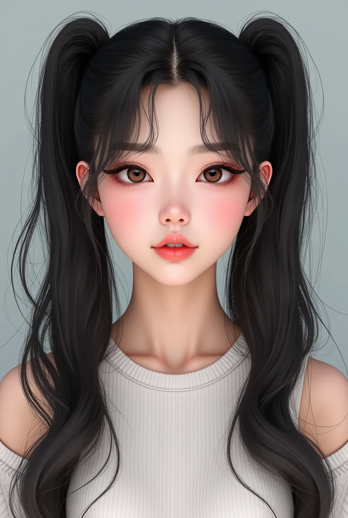 Generates realistic front view photo of age Korean girl with Kardashian style pigtails