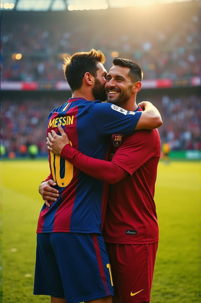Messi and Cristiano Ronaldo hugging each other