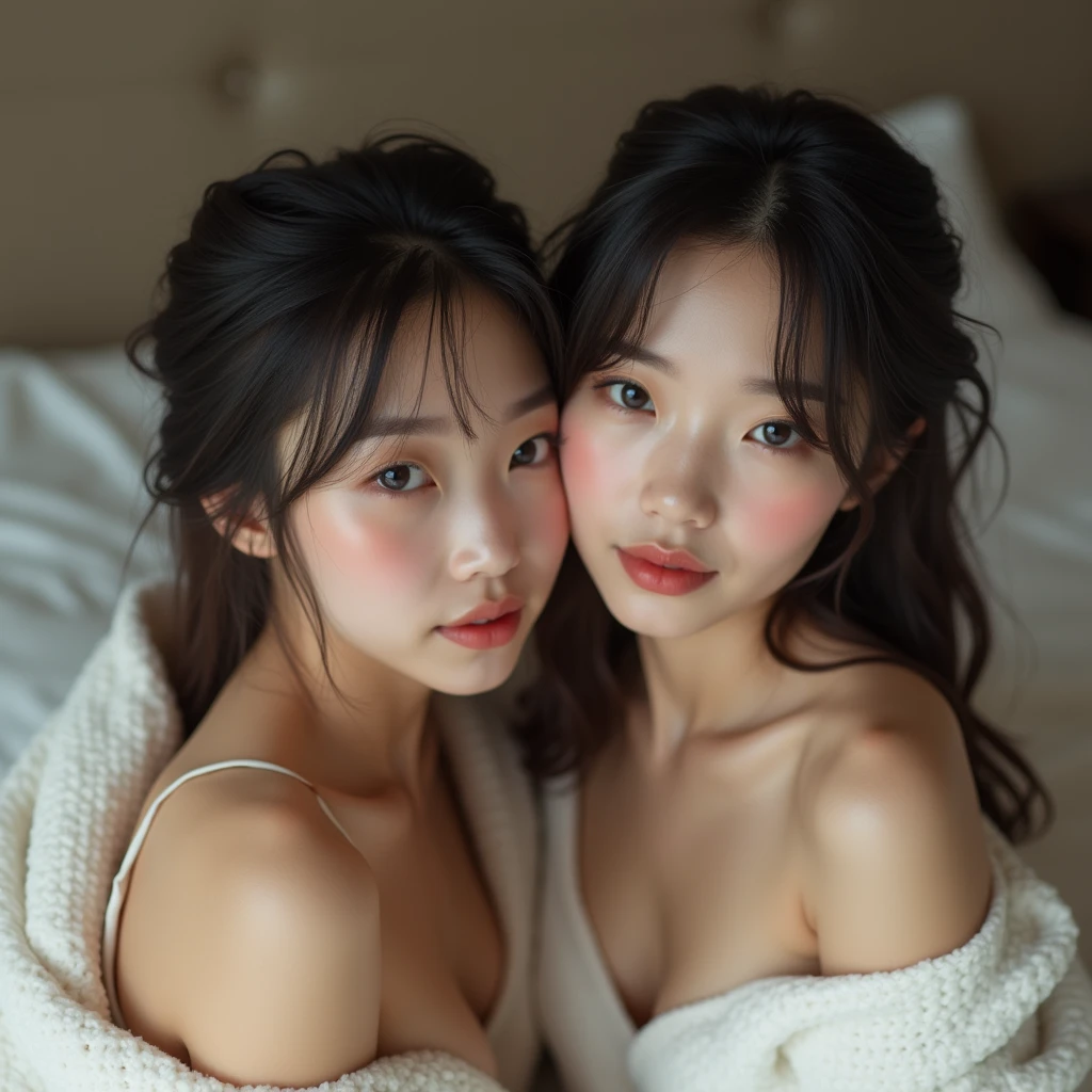nsfw,Realistic photo, two japanese women, nude, Lie on the bed with your legs spread, Detailed face and body, Natural light, High resolution, photoRealistic, (Highest quality,8k,High resolution,masterpiece:1.2),Very detailed,(Realistic,photoRealistic,photo-Realistic:1.37),Realistic skin texture,Fine eyes and lips,Beautifully detailed face,Long eyelashes,Smooth Skin,Natural body shape