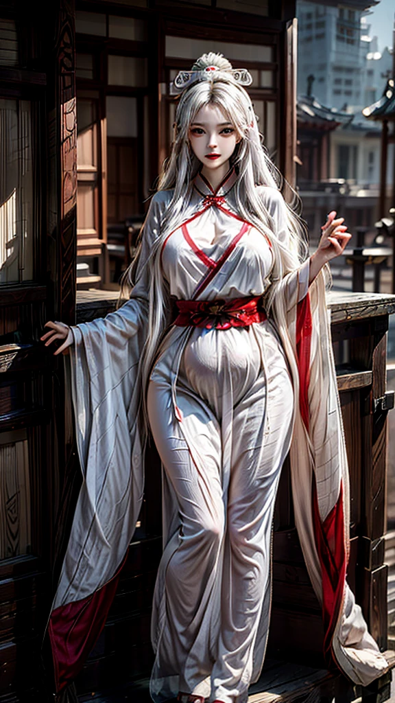 Quaint wooden house,Wooden folding screen,beauty,Youya,Women,Fox ears,White long hair shawl,Big breasts,thin waist,Attractive figure,antique chinese cheongsam,procreate