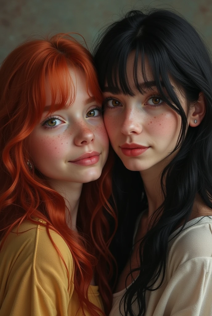of friends, a redhead and a blackhead