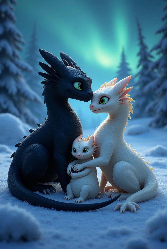 Night and light fury family from how to train your dragon 

