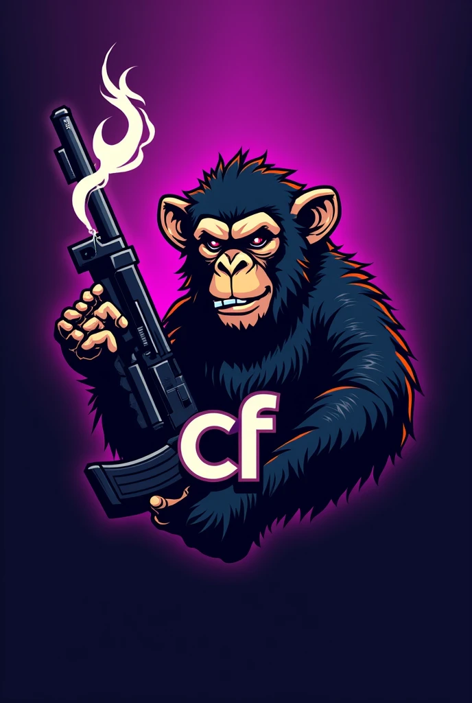 CREATE AN E-SPORTS TEAM LOGO WITH A MONKEY SMOKING AND HOLDING A RIFLE IN THE LOGO AND PLACE IT "CF" FEATURED IN THE LOGO
