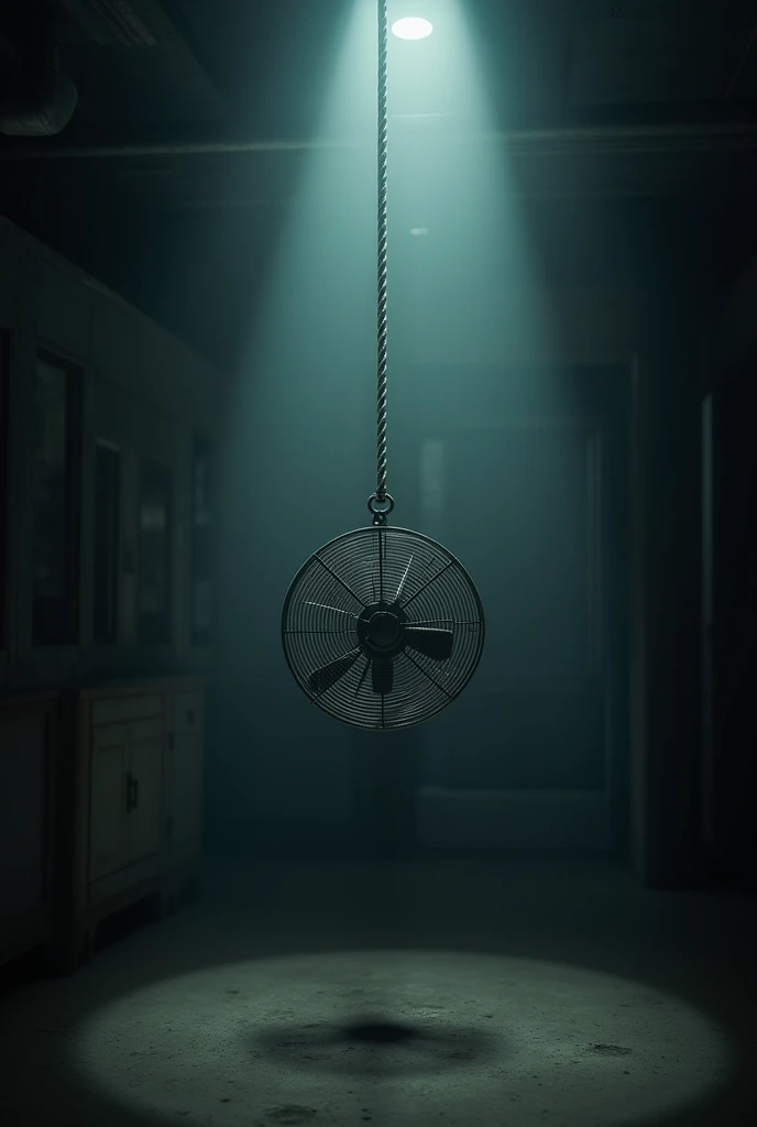 Rope attached with fan in a dark room