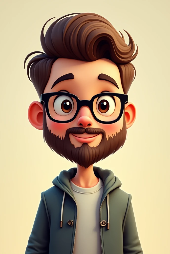 Handsome cartoon boy with beard with glasses 