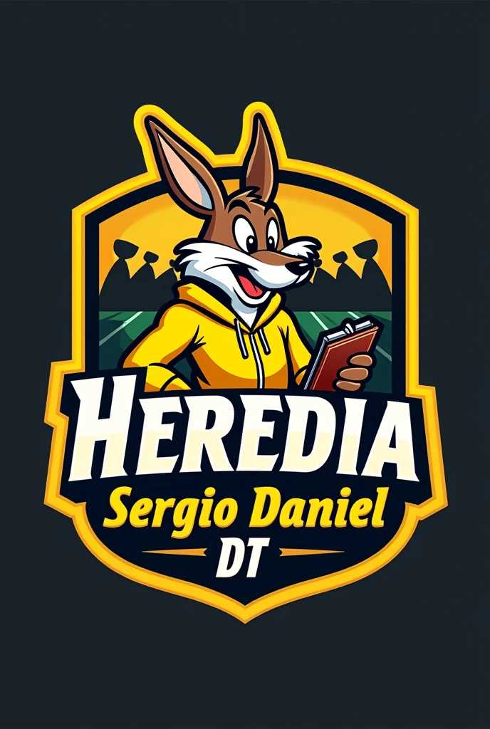 It has to be a logo of a football coach, The color preference is yellow and black. It should say HEREDIA SERGIO DANIEL DT, you have to be a football coach, not a player. The coach must be the coyote. It has to be the coyote from the looney tunes