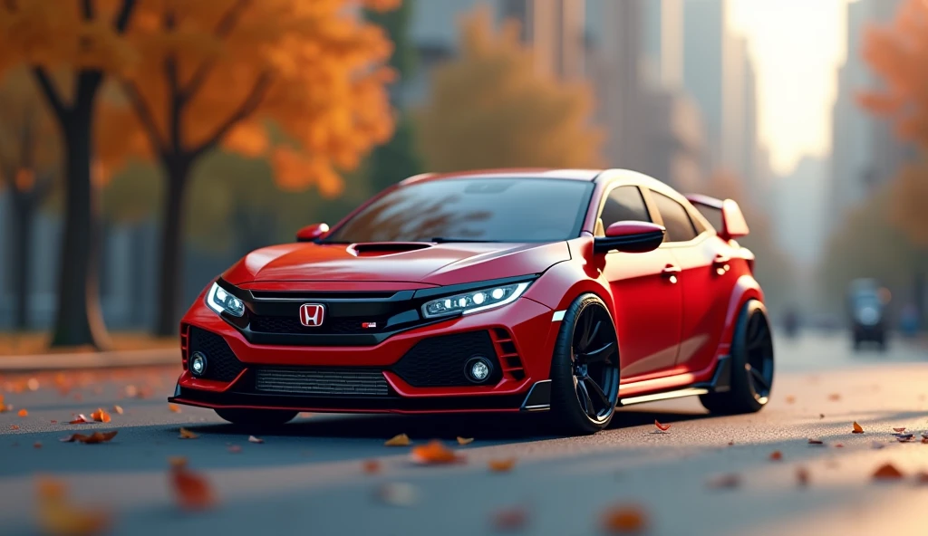 (masterpiece:1.2,Highest quality,Ultra HD,Super detailed),8k,wallpaper,(Photorealistic), Honda Civic Type R ((FK8R)) miniature plastic model,Isometric 3D Diorama,A vast diorama,Matte Paint,Gentle lighting
