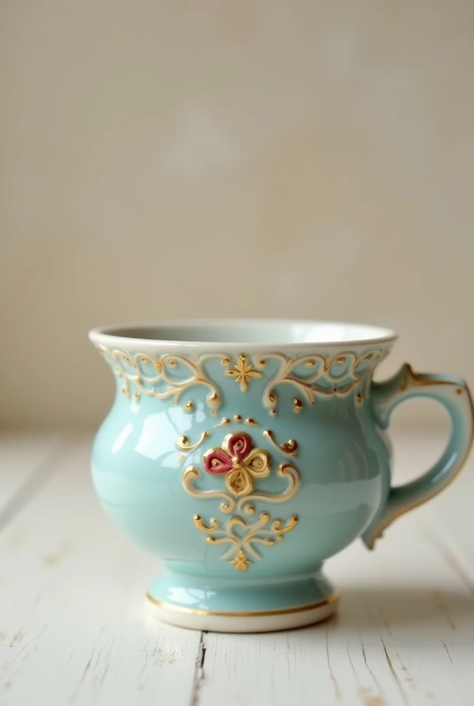 A stunning ceramic piece, beautifully crafted with intricate patterns, combines cute and antique elements. The delicate, pastel-colored glaze adds a charming touch, while the antique-inspired design features soft curves and tiny floral details. The ceramic exudes a whimsical, vintage feel, making it a perfect blend of cuteness and timeless elegance.